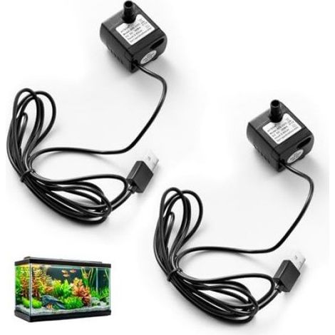 2 Pièces Pompe à eau, Submersible USB DC 5V, Débit 200L/H, Silencieuse Réglable, pour Aquarium Fontaine Étang (1/5)