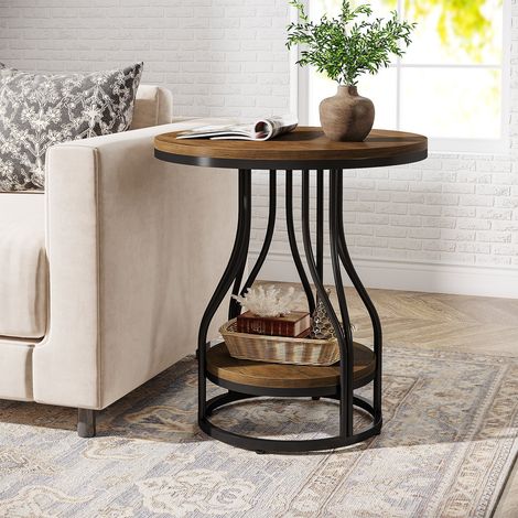 Table d’appoint ronde 2 niveaux – Petite table de chevet avec rangement, meuble d’appoint moderne pour salon et chambre (1/5)