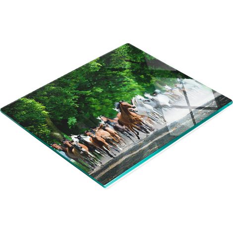 Tabla de cortar de cristal para cocina con estampado de caballos al galope, 60x52 cm. (1/5)