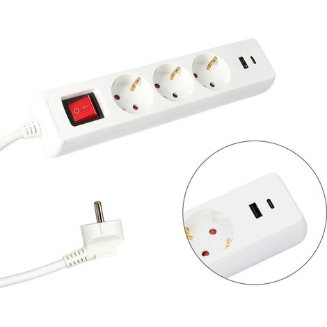 base multiple 3 tomas schucko y 2 tomas usb (a / c) con interruptor y toma de tierra (1/5)
