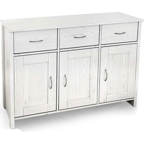 Mueble contenedor bioclimático blanco madera 115 x 35 x 80 cm con 3 cassetti y 3 compartimentos