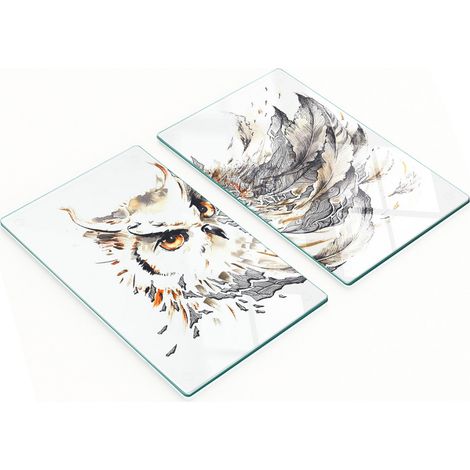 Planche décorative multifonctionnelle pour la cuisine, en verre trempé, motif hibou, 2 x 30 x 52 cm (1/5)