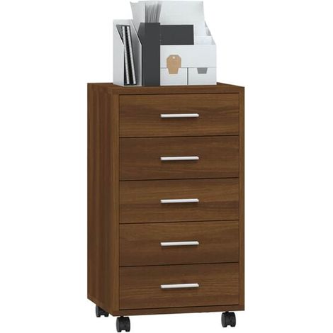 Commode à Tiroirs sur Roulettes en Bois d'Ingénierie, Couleur Chêne Brun, Rangement Mobile Pratique pour Chambre et Salon (1/5)