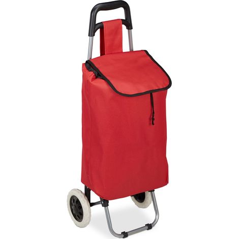 Relaxdays Foldable Shopping Trolley with Removable 28 L Bag, Wheels, HxWxD: 92.5 x 42 x 28 cm, red