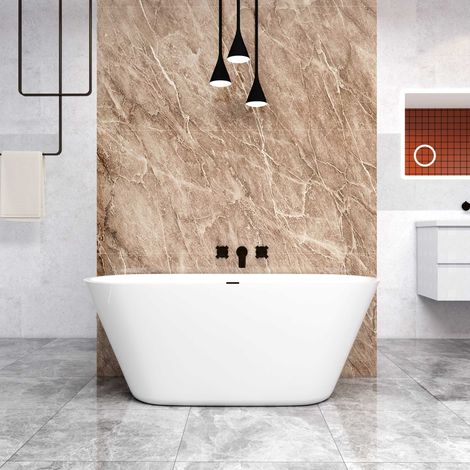 AICA Freistehende 170×80cm Badewanne Oval weiße Acrylwannen, Komplett Set inkl. Wannenträger und Ablauf.