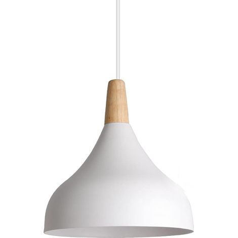 Lustre Suspension Rétro Suspension Luminaire Moderne Style Goutte Chapeau Plafonnier E27 Métal Bois Lampe Suspension pour Chambre Salle à Manger Cuisine, Ø 20CM (Blanc 1 Pack) (1/5)