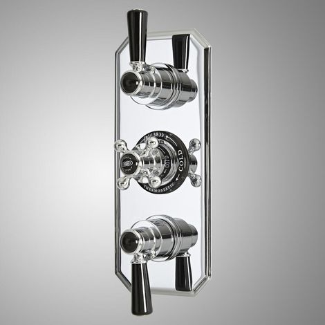 Hudson Reed Elizabeth - Kit de douche rétro - Mitigeur de douche thermostatique rétro encastré à deux fonctions - Chromé et noir