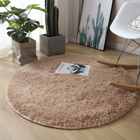 INHHUB Runder Teppich, Shaggy, 120cm X 120cm, Modern, Für Wohnzimmer, Schlafzimmer, Esszimmer Oder Kinderzimmer, Bequeme Shaggy Bodenmatte Anti-Rutsch-Teppich, Kamel, 120cm X 120cm (1/4)