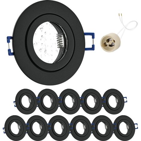 12x Spot LED Encastrable 230V IP44 Cadre Avec Douille GU10, Spots de plafond en Aluminium Noir, Rond plat Spots Salle de bain spot cadre d'encastrement 68mm pour extérieur- intérie (1/5)