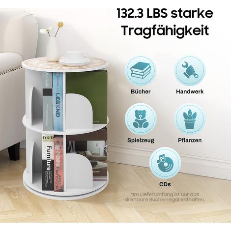 Bibliothèque rotative en bois massif à 2 étages - Écran à 360 degrés - Étagère de rangement multifonction pour enfants et adultes - Pour salon, bureau, chambre à coucher (1/5)