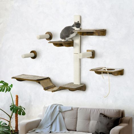 Katzentreppen-Set, Kletterwand, 8-teilig, bis 8 kg, robust, Braun/Cremeweiß