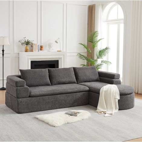 Sofá esquinero en L de 3 plazas con chaise longue de chenilla antracita 260 x 170 cm OKWISH (1/5)