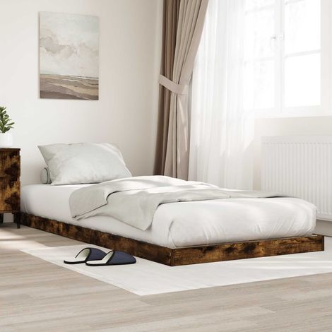 Estructura de Cama de Suelo Roble ahumado 75 x 190 cm