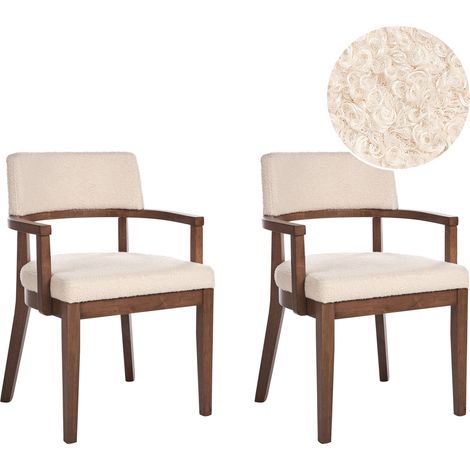 Conjunto de 2 sillas de comedor estilo tradicional asiento tapizado bouclé madera oscura y beige Dalbo (1/5)