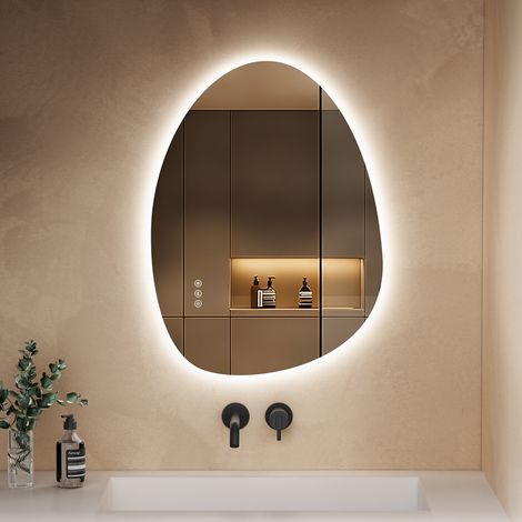 S'AFIELINA Badspiegel mit Beleuchtung 60×45cm LED Touch Schalter Wandspiegel 3 Lichtfarben und Dimmbar, Anti-Beschlag- und Memory-Funktion