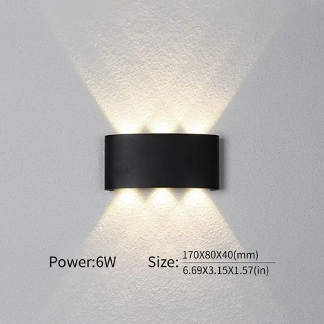 LED Wandleuchte Außen 6W Kaltweiß, Up & Down Außenlampe Schwarz, IP65 Wasserdicht, Aluminium Wandbeleuchtung für Hauswand, Garten und Flur