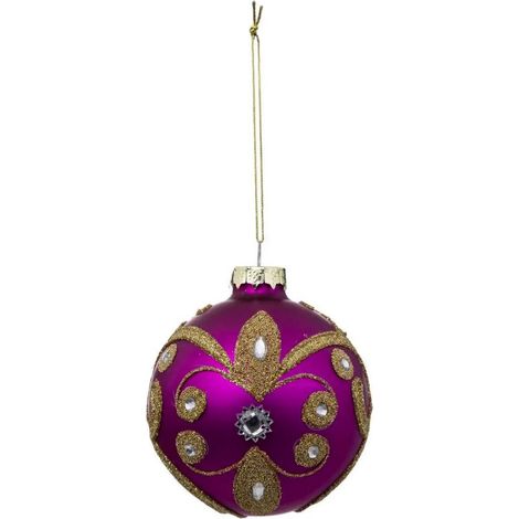 Paris Prix - Boule De Noël glitter Folk 8cm Rose & Or