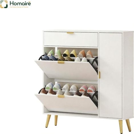 Meuble à chaussures blanc bois 99.4 x 23.8 x 106.6 cm HOMAIRE (1/5)
