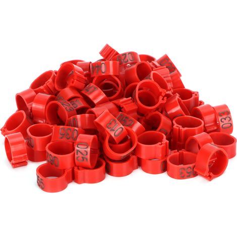100 Bagues de jambe numérotées 001-100 pour pigeons, anneaux d'identification avicole de 12mm rouge avec chiffres