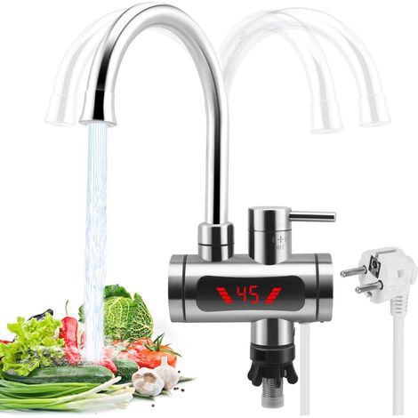 Chauffe-eau instantané - Robinet en acier inoxydable - 3300 W - Robinet de cuisine électrique sans réservoir - Avec affichage de la température LCD - Robinet en acier inoxydable pour cuisine (B) [Clas (1/5)