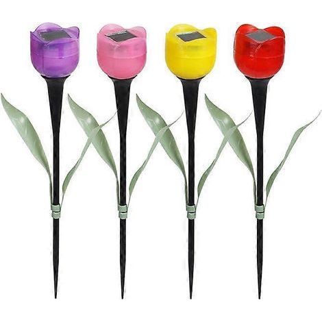 Solar Lights, 4pcs Solar Lights with Beautiful Tulip Flower Shape and Highly Efficient Solar Panels, 8 Hours Working Guardian Light for Outdoor (1/4)