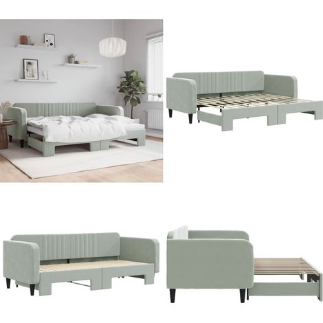 Tagesbett Ausziehbar Hellgrau 90x200 cm Samt - Schlafsofa - Couchbett - Gästebett - Tagesbett - Ausziehbarer Betrahmen - Home & Living (1/5)