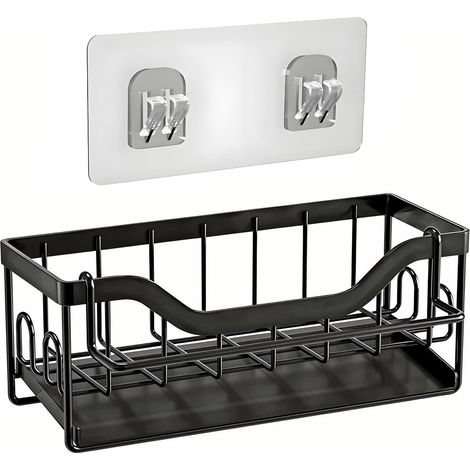 Organisateur d'évier de cuisine noir mat - Porte-éponge, vaisselle et ustensiles