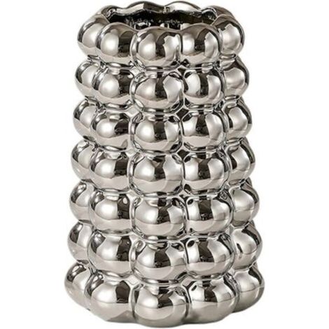 Vase décoratif en céramique à bulles, pot de fleurs moderne et unique pour salon, bureau ou entrée, Argent