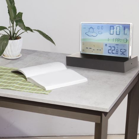 3396C Wetteruhr aus Klarglas: Farbdisplay, Funkfernbedienung, multifunktionaler elektronischer Wecker mit Wettervorhersage (1/5)
