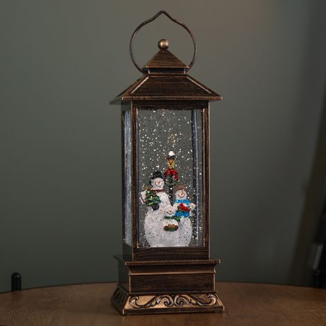 27cm Battery Operated Light up Bronze Christmas Water Spinner with Snowman Scene & LEDs (1/5)