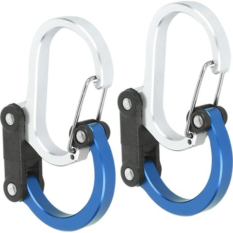 Mousqueton multifonction en aluminium pour voyages et activités de plein air, avec boucle externe à suspension rapide (lot de 2, bleu)