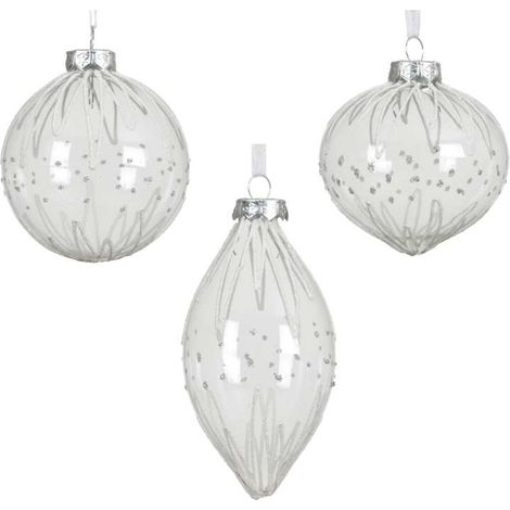 Decoris Pallina di Vetro Bianco Glitter - Eleganza Natalizia - 8cm