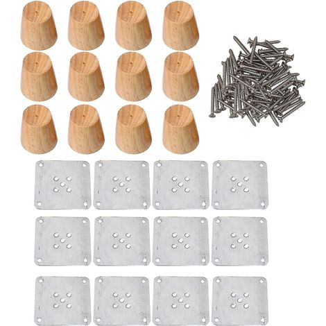 12 patins de rechange coniques en bois pour pieds de meubles de bureau, 60 x 60 x 37 mm (1/5)