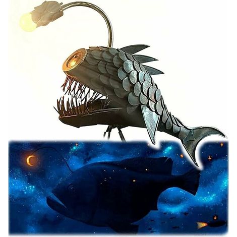 Steampunk Style Table Lamp, Steampunk Style Table Lamp with Rustic USB Shark Lamp, Handmade Night Lights, Book Lights, Creative Industrial Home/Office Decoration (Small) (1/5)