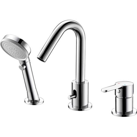 Robinet de baignoire 3 trous, douchette 3 jets (1/4)