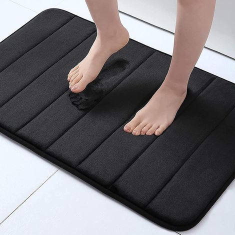 Alfombrilla de baño de espuma viscoelástica, 60 x 40 cm, ultrasuave y antideslizante, absorbente y lavable a máquina, para baño, ducha y bañera, color negro (1/4)