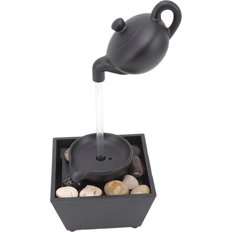 Schwimmender Teekannen-Wasserbrunnen, Tischdekoration mit LED-Beleuchtung und Steinen, USB- und 5V-Batteriebetrieb, Wasserfall-Design (1/5)