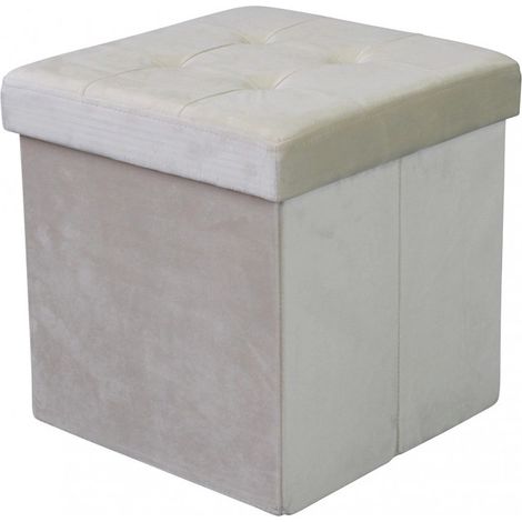 Pouf Contenitore quadrato in Velluto Beige 38 x 38 x 38 cm (1/3)