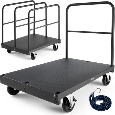 Carro Portaplatos, Carga 816 kg, 2 en 1, con Ruedas Giratorias de 360°, Rodillo Portaplatos y 4 Pasamanos Laterales, para Fábricas, Almacenes y Garajes, Color Negro, 914 x 610 x 858 mm (1/5)