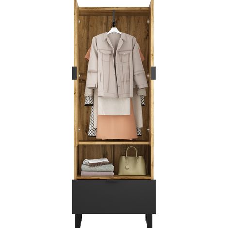 ELVMI Armadio con 1 Cassetto, 1 Nicchia, 3 Ripiani di cui 2 Regolabili, Barra Appendiabiti, Ingresso e Camera, 180×38×65 cm (1/5)