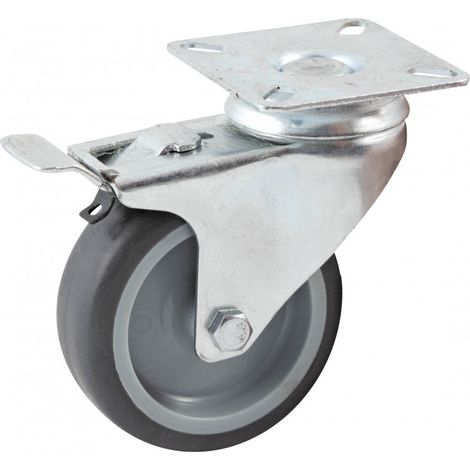 Lenkrolle mit rechteckigem Tisch und AVL-Bremse - Gummirad Ø 50 mm - glatte Bohrung - Tragkraft 50 kg - 552840L