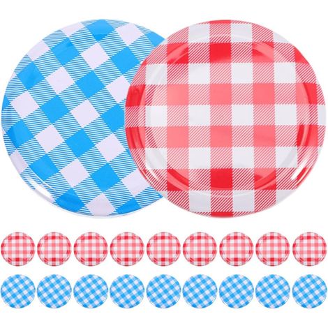 Lot de 50 couvercles pour bocaux Mason - Couvercles hermétiques réutilisables pour bocaux à large et à ouverture standard, motif à carreaux rouges et bleus, pour la conservation des aliments à la mais (1/5)