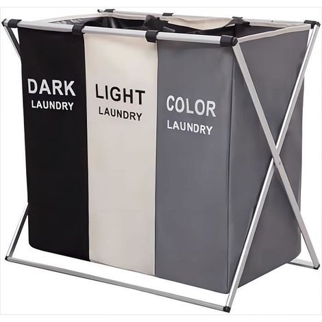 Panier à Linge Pliable Triple 155L 3 Sacs Amovibles 68x38x60cm pour Salle de Bain ou Chambre (1/5)
