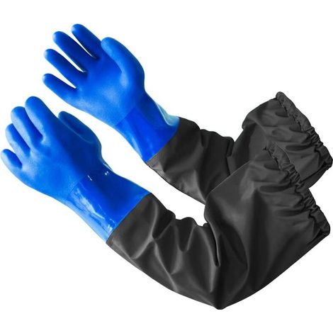 Zweiteilige Teichschutzhandschuhe für Aquarien – Extra lange wasserdichte Handschuhe 70 cm – Blau
