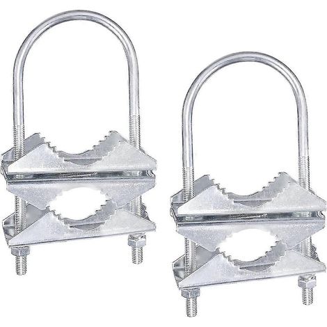 Doppelte Antennenmastklemme, V-Backenhalterung, U-Bolzen, Rohrmontage-Hardware, 2 Sätze für Antenne, WLAN, Fernseher (1/5)