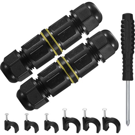 2 Boîte de Jonction, Connecteur électrique, Étanche IP68, Nylon PA66, 3 broches, Câble Ø4-8mm, Extérieur