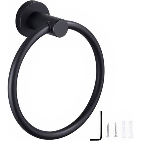 Porte-serviettes mural noir mat de 16 cm, porte-serviettes rond moderne en acier inoxydable, anneau porte-serviettes pour salle de bain, WC (1/5)