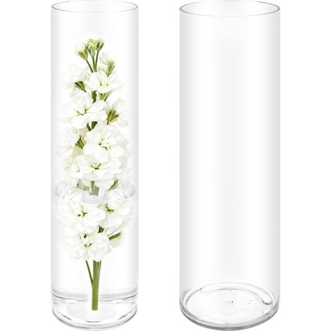 Vases Cylindriques Transparents - Lot de 2 - Acrylique Incassable - Pour Bouquets et Décoration - Mariage et Maison - 40x10 et 40x12 cm (1/5)