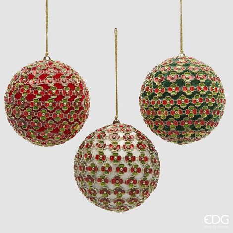 EDG Enzo De Gasperi Addobbo Palla Flowermix di Natale Ass. D 10 Cm Green Red 1 Pz