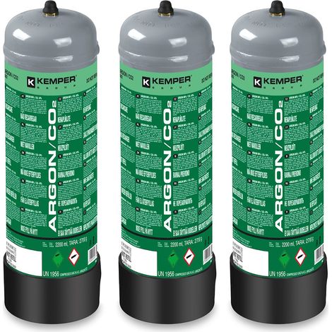 Kemper – Pack de 3 bouteilles de gaz Argon + CO2 2.2L – Pression 110 bar – Soudage MIG/MAG – Connexion M10 x 1 (1/3)
